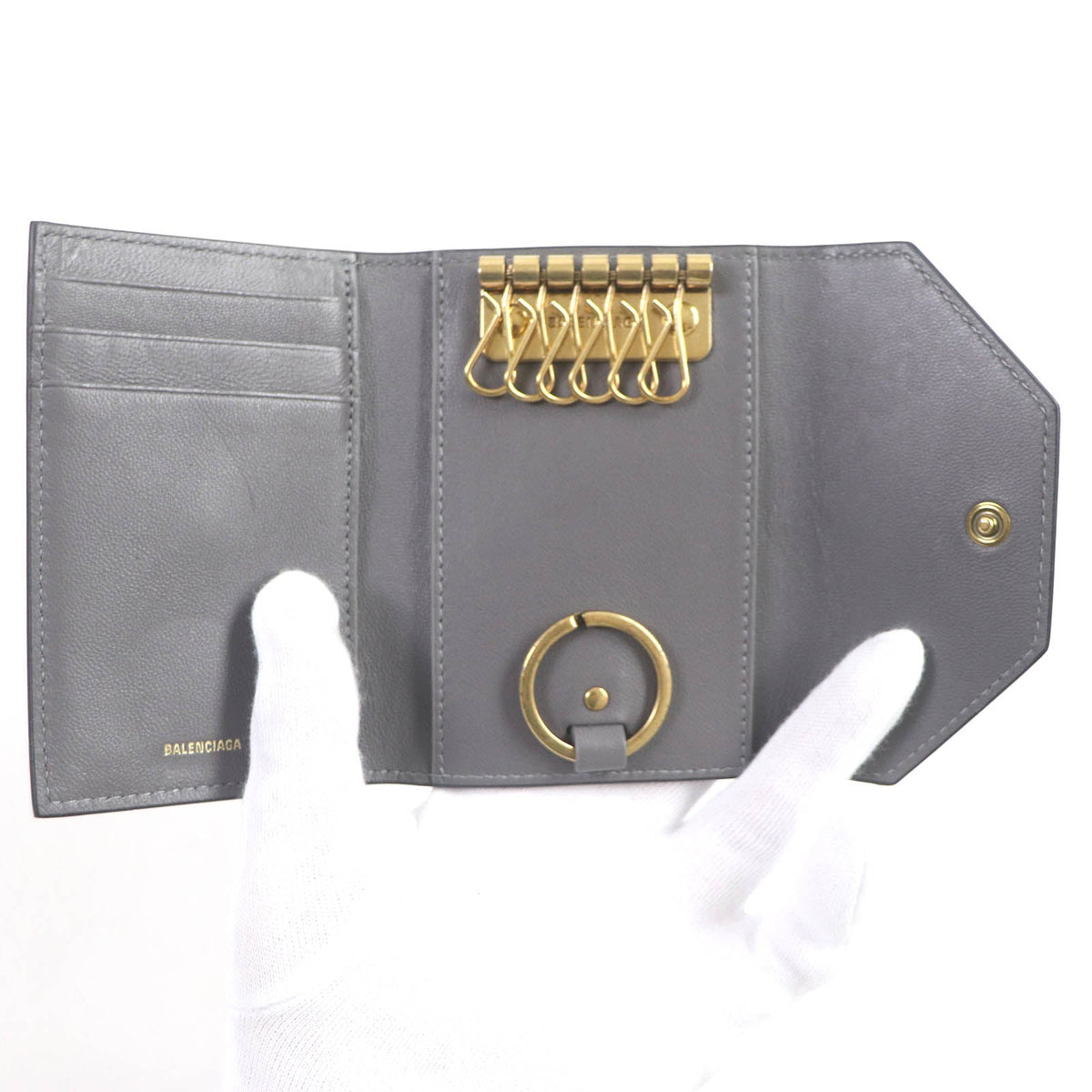 balenciaga Logo Card Case Leather Key Holder
