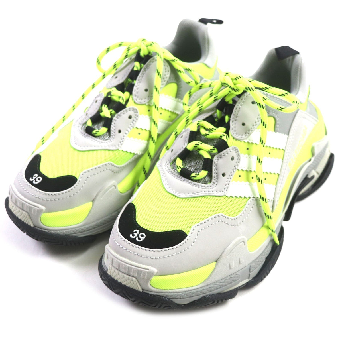 balenciaga Triple S Leather Nylon Sneakers Gray Black Yellow