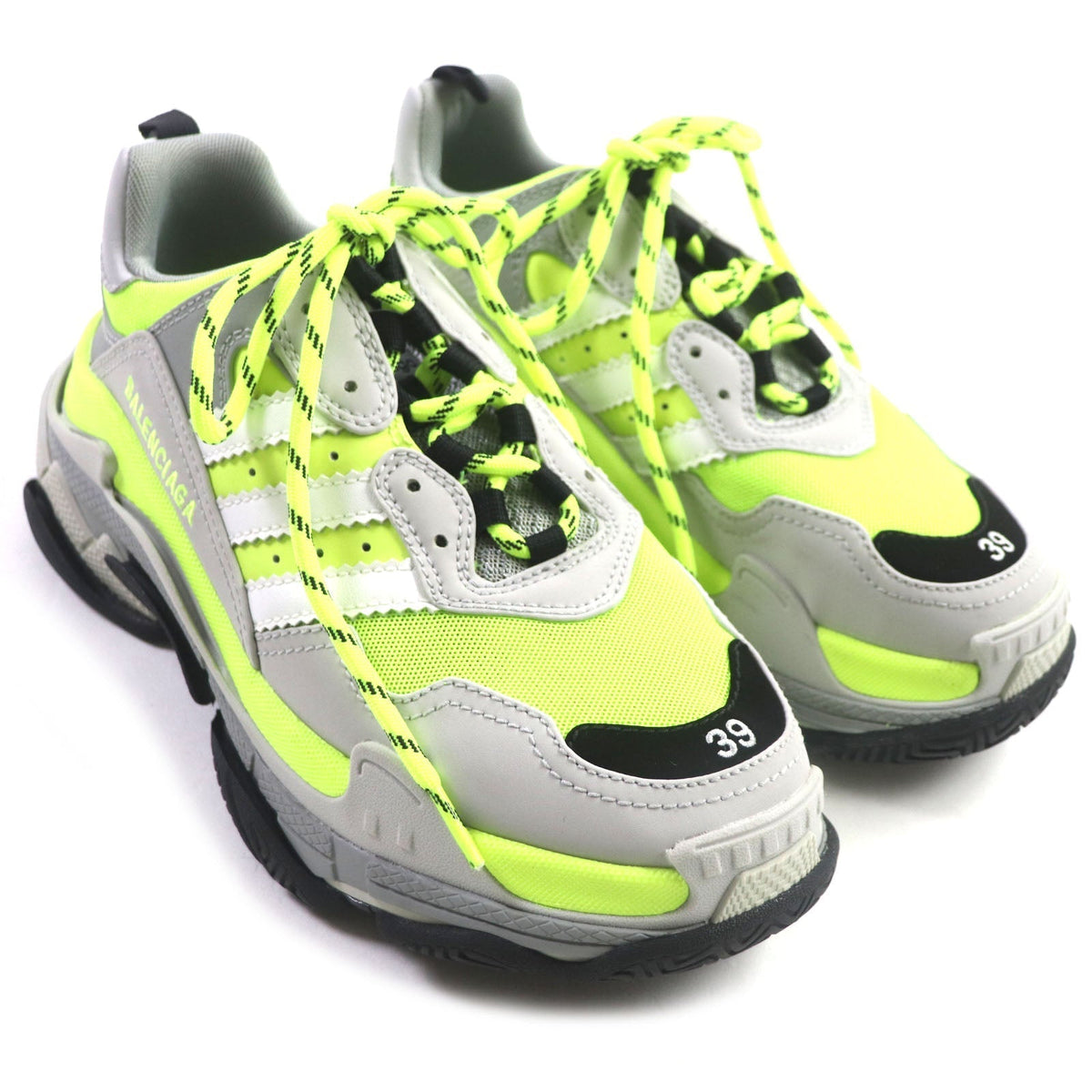 balenciaga Triple S Leather Nylon Sneakers Gray Black Yellow