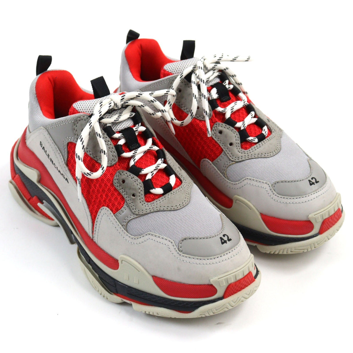 balenciaga Triple S Leather Sneakers Gray Red