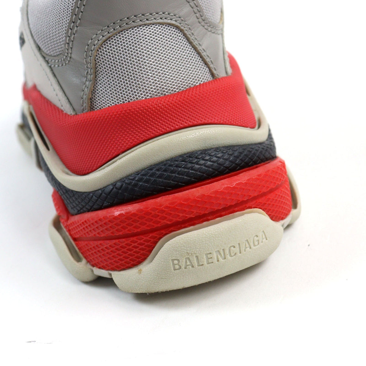 balenciaga Triple S Leather Sneakers Gray Red