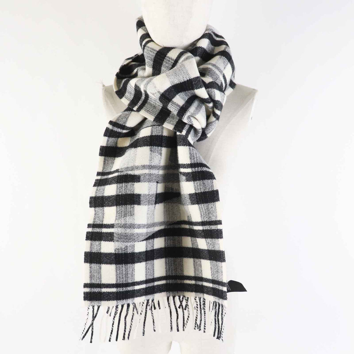 balenciaga Wool Logo Check Scarf with Fringe