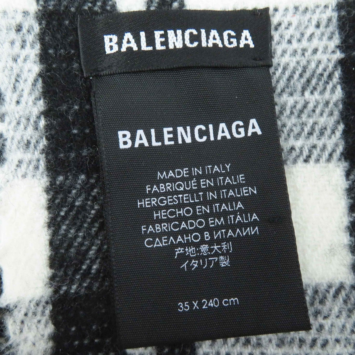 balenciaga Wool Logo Check Scarf with Fringe