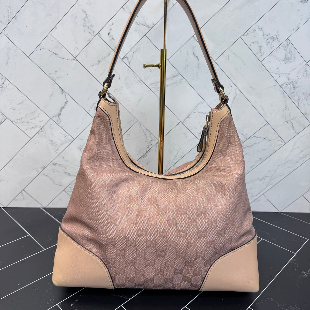 Gucci Rose Gold Canvas GG Heart Shoulder Bag