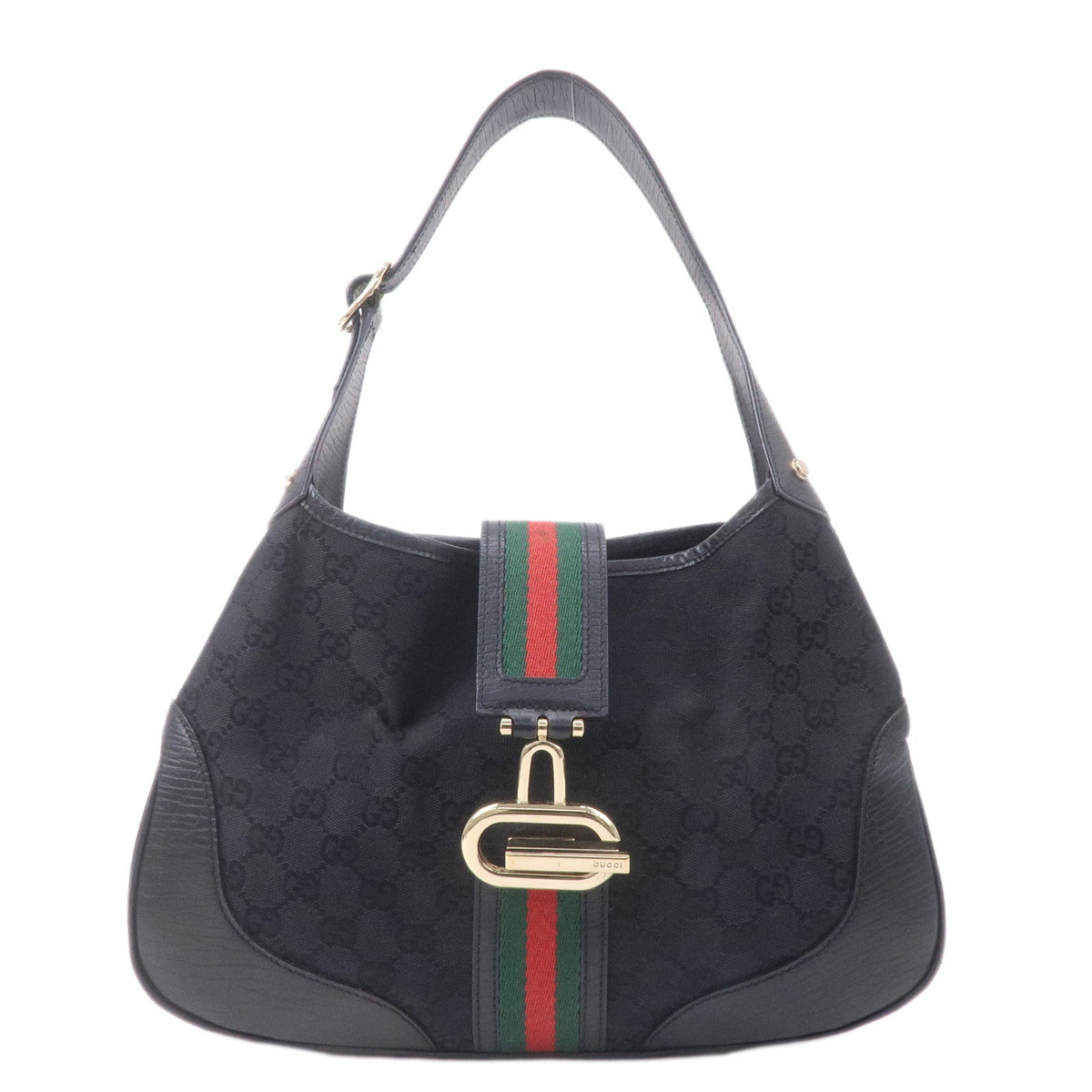 GUCCI Sherry GG Canvas Leather Shoulder Bag Black 130779
