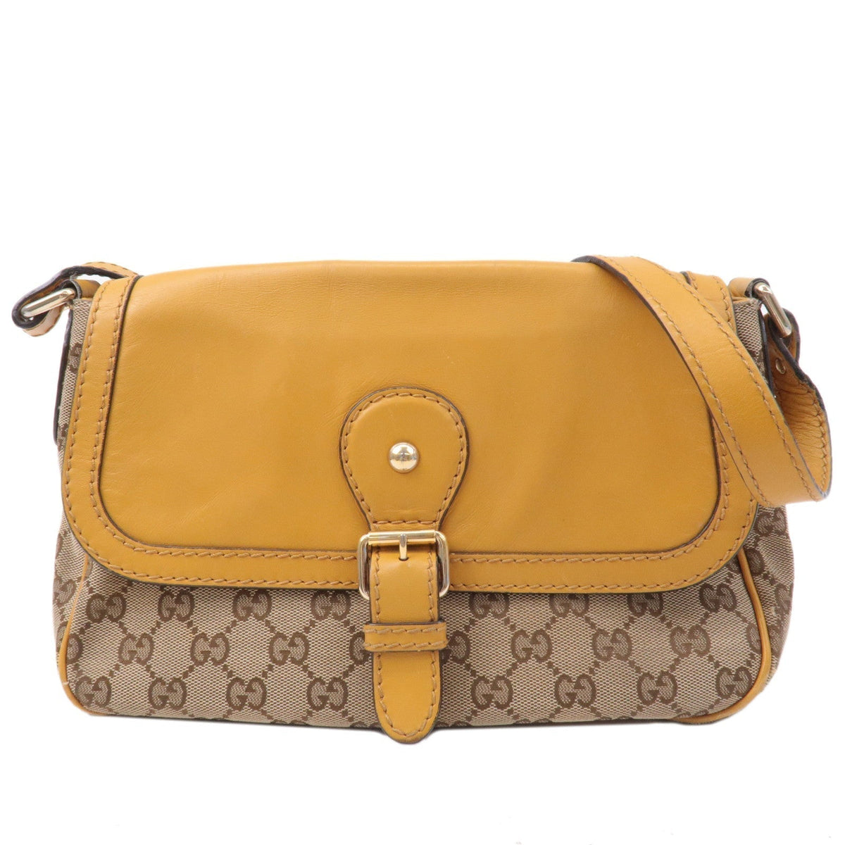 GUCCI GG Canvas Leather Shoulder Bag Beige Brown Yellow 308452