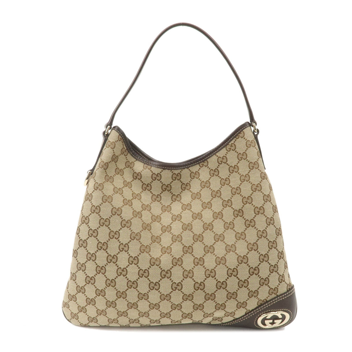GUCCI GG Canvas Leather Shoulder Bag Beige Brown 169947