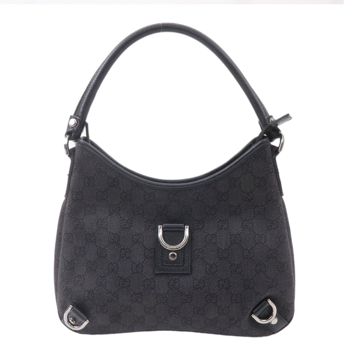 GUCCI Abbey GG Denim Leather Shoulder Bag Hand Bag Black 268637