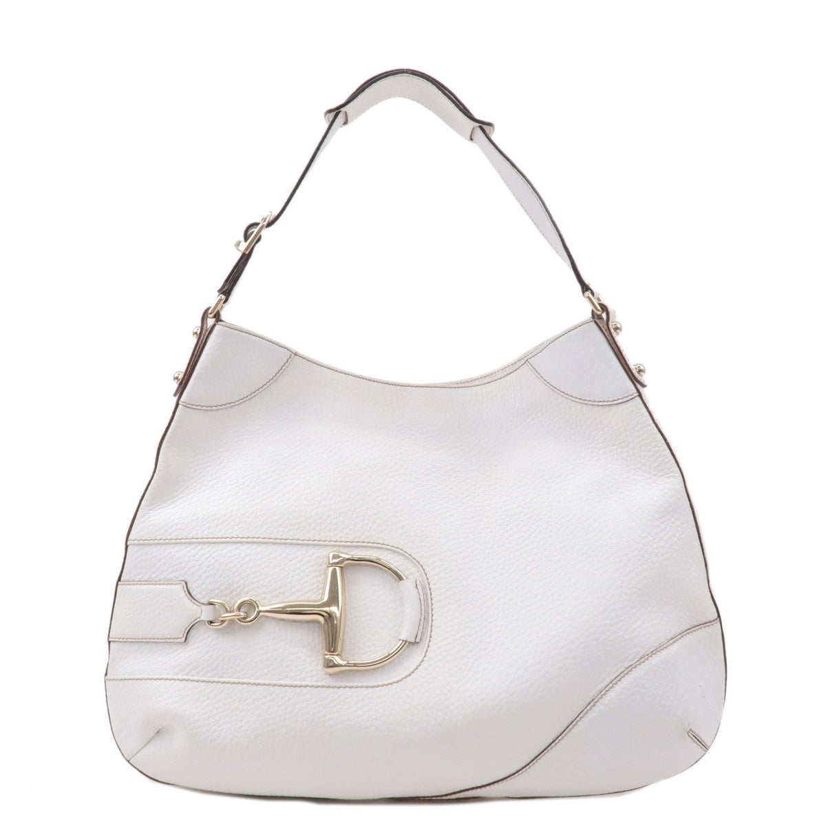 GUCCI Horsebit GG Canvas Leather Shoulder Bag White 137386