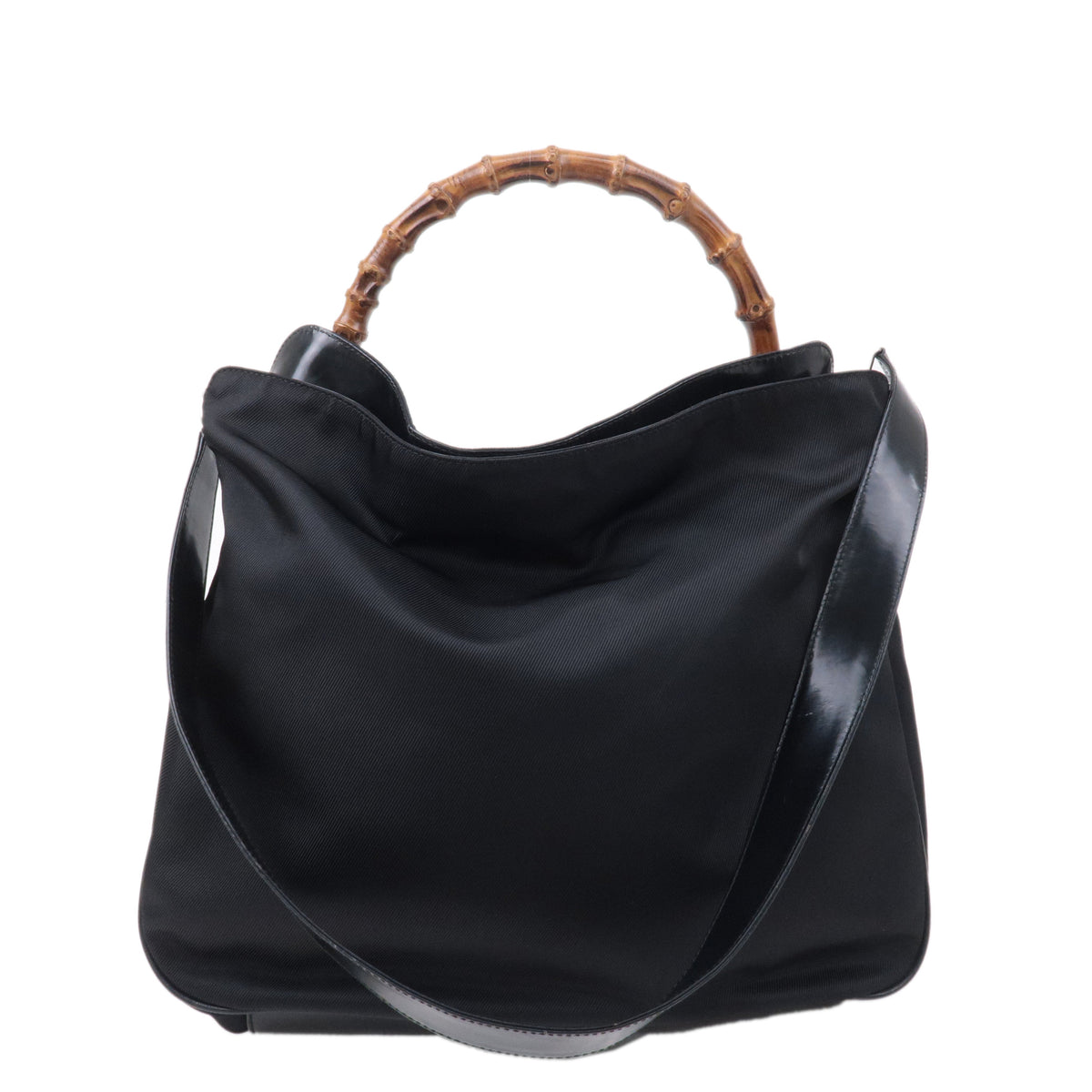 GUCCI Bamboo Nylon Patent Leather 2Way Shoulder Bag Black 001.1998