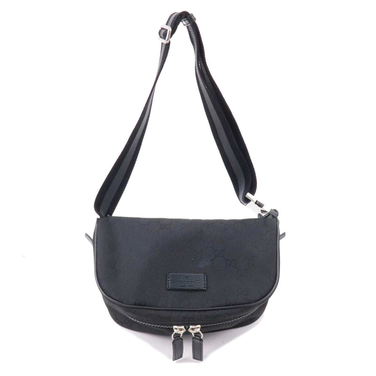 GUCCI GG Nylon Leather Crossbody Bag Waist Bag Black 449182