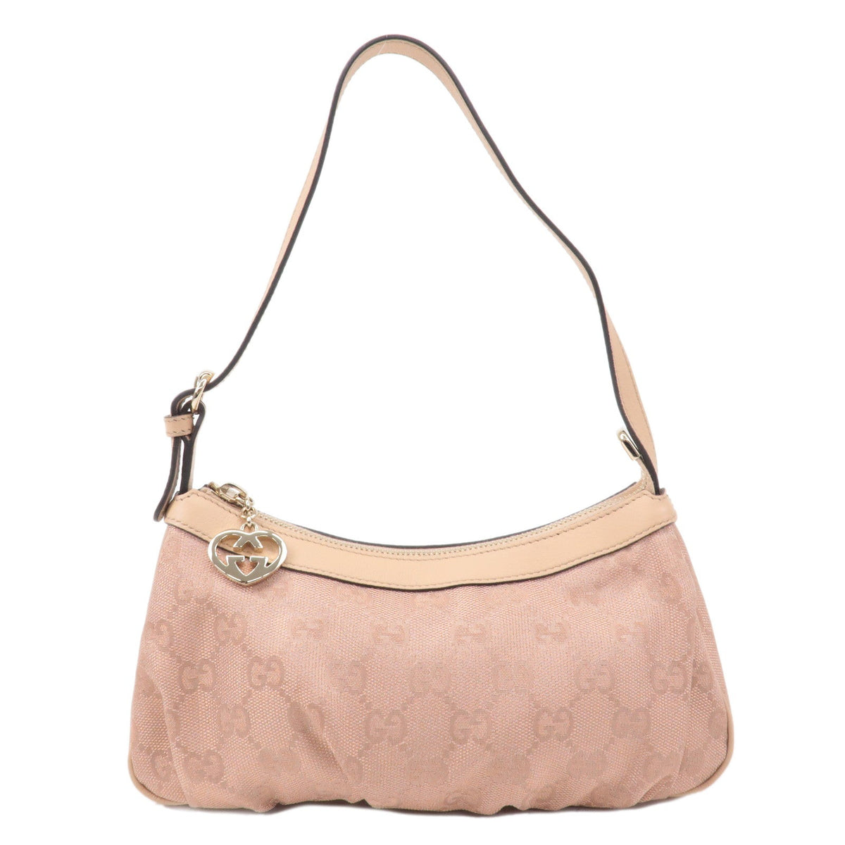 GUCCI Lovely GG Canvas Leather Hand Bag Pink Beige 245938