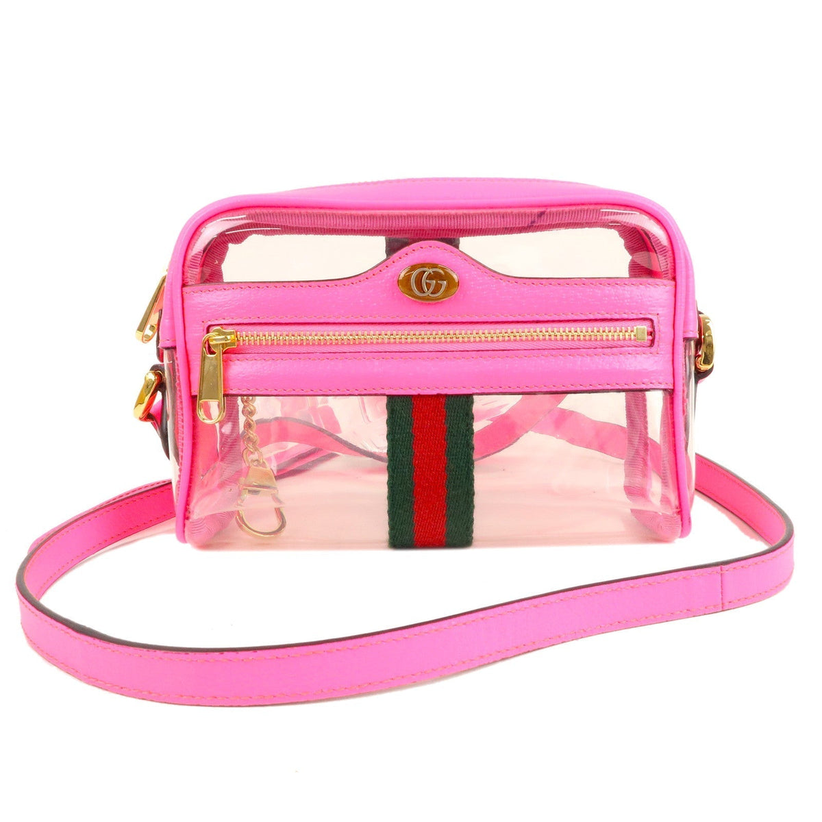 GUCCI Sherry Ophidia Vinyl Leather Clear Shoulder Bag Pink 517350