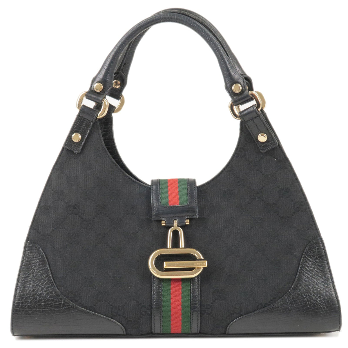 GUCCI Sherry GG Canvas Leather Shoulder Bag Black 130995