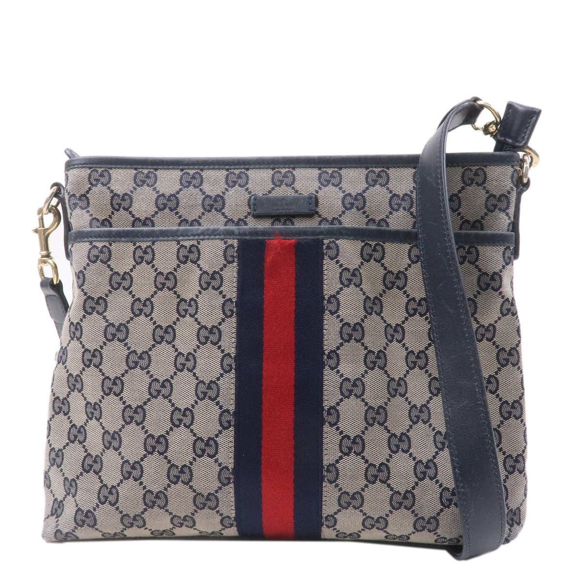 GUCCI Sherry GG Canvas Leather Shoulder Bag Navy Beige 388926