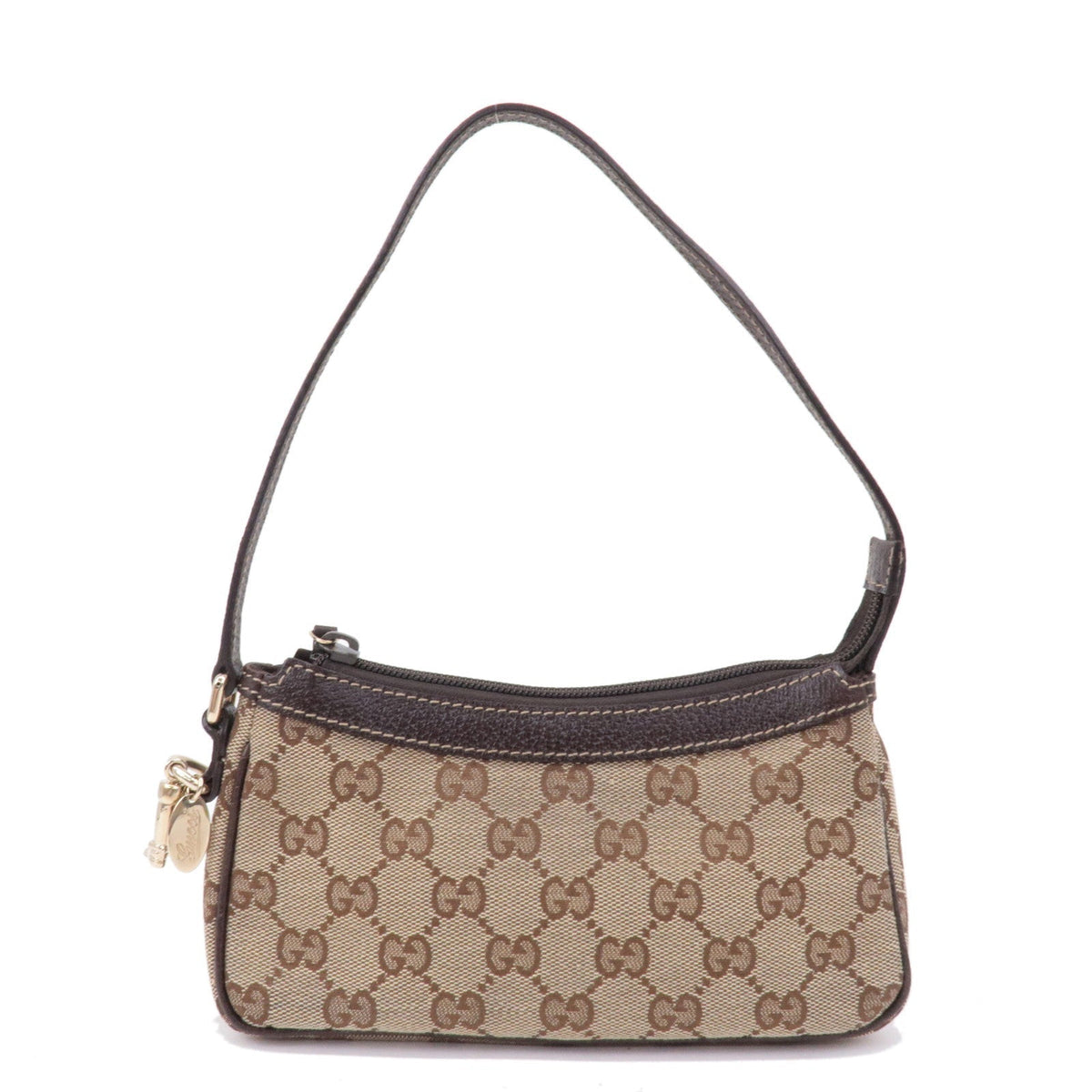 GUCCI GG Canvas Leather Accessory Mini Pouch Beige Brown 154432
