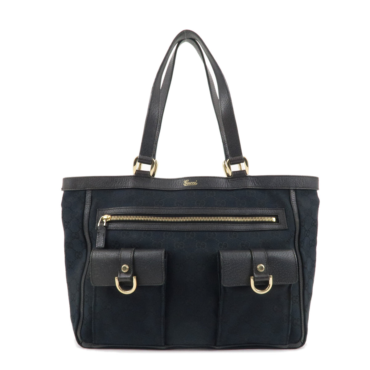 GUCCI Abbey GG Canvas Leather Tote Bag Hand Bag Black 146247