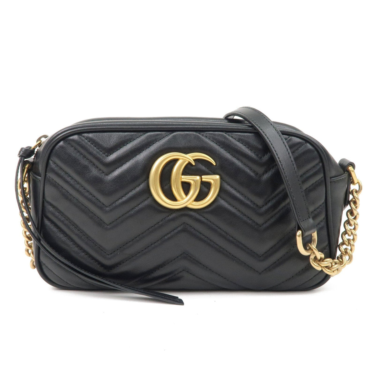 GUCCI GG Marmont Leather Chain Shoulder Bag Black 447632