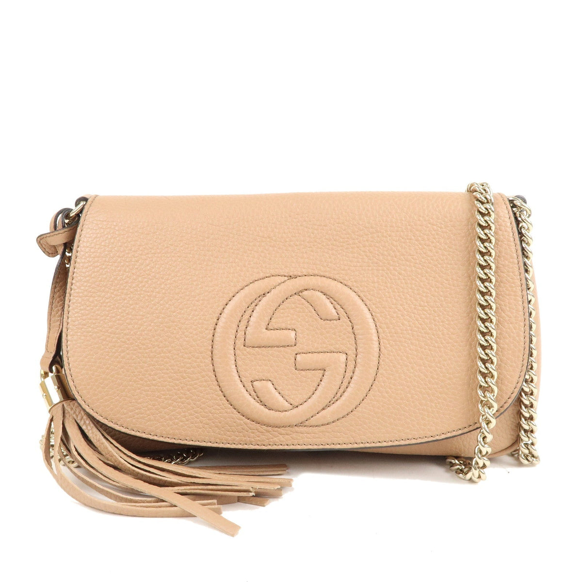 GUCCI SOHO Leather Chain Shoulder Bag Crossbody Bag Beige 536224