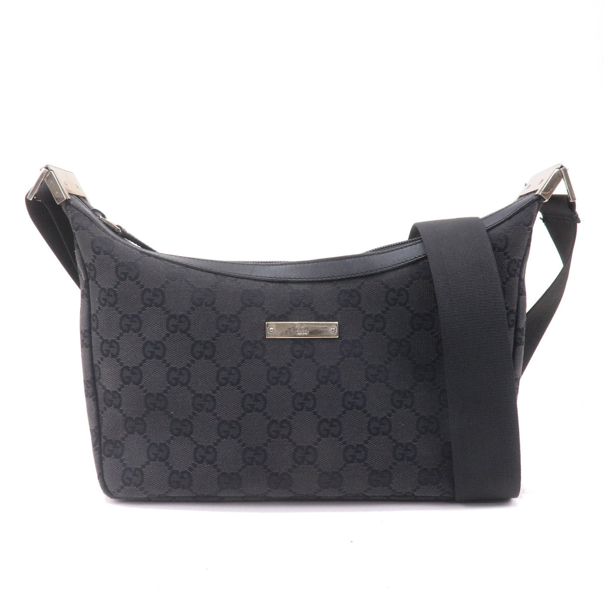 GUCCI GG Canvas Leather Shoulder Bag Black 35098