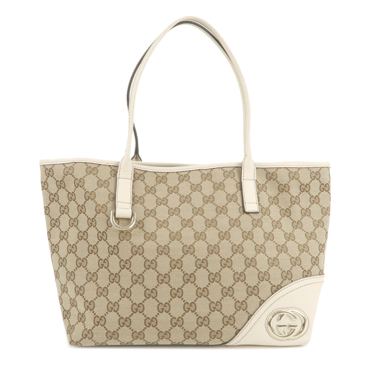 GUCCI GG Canvas Leather Tote Bag Hand Bag Beige Ivory 169946