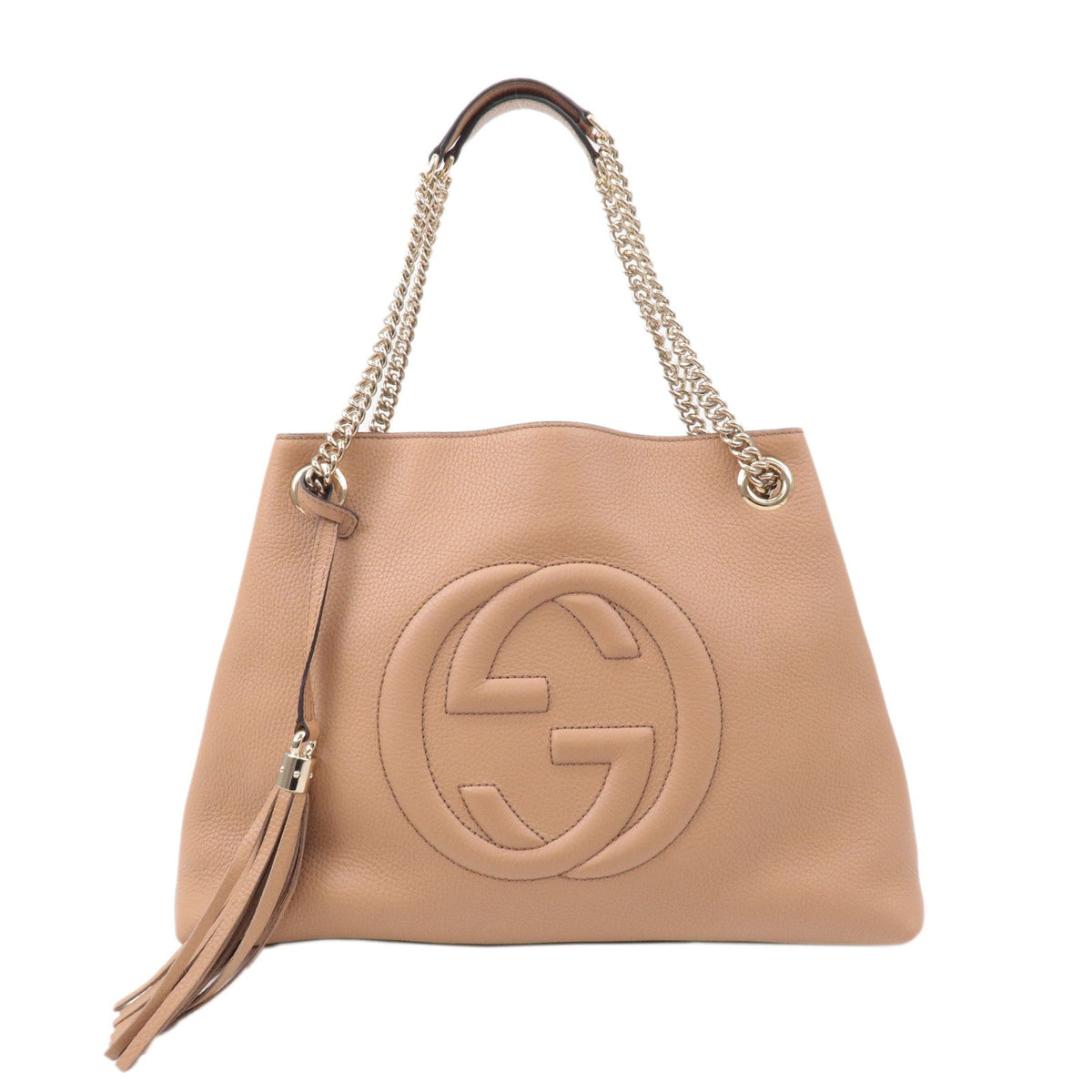 GUCCI SOHO Interlocking Leather Chain Shoulder Bag Beige 536196