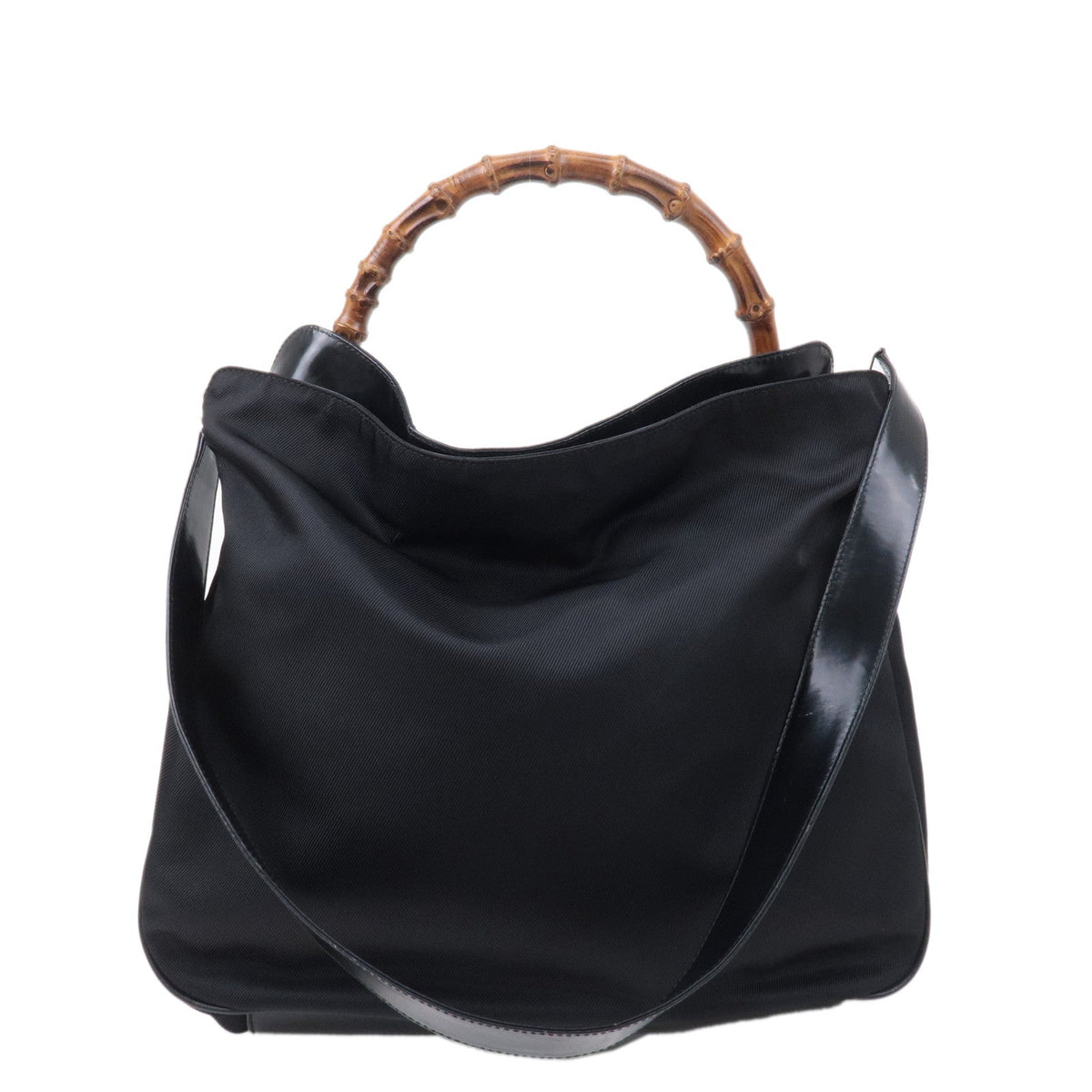 GUCCI Bamboo Nylon Patent Leather 2Way Shoulder Bag Black 001.1998