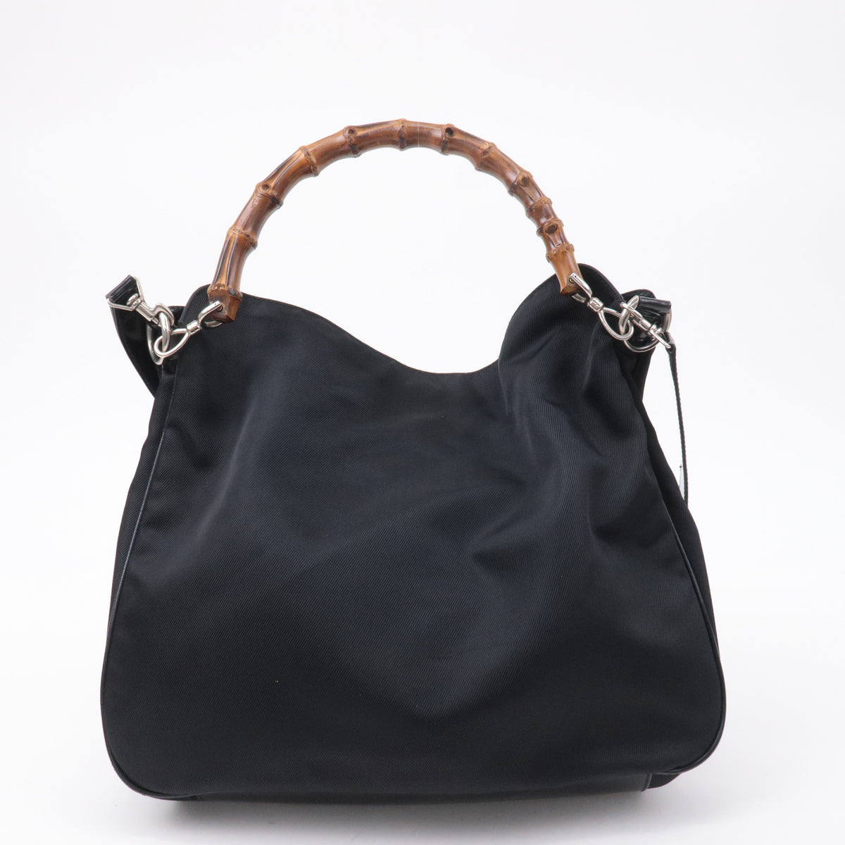GUCCI Bamboo Nylon Patent Leather 2Way Shoulder Bag Black 001.1998