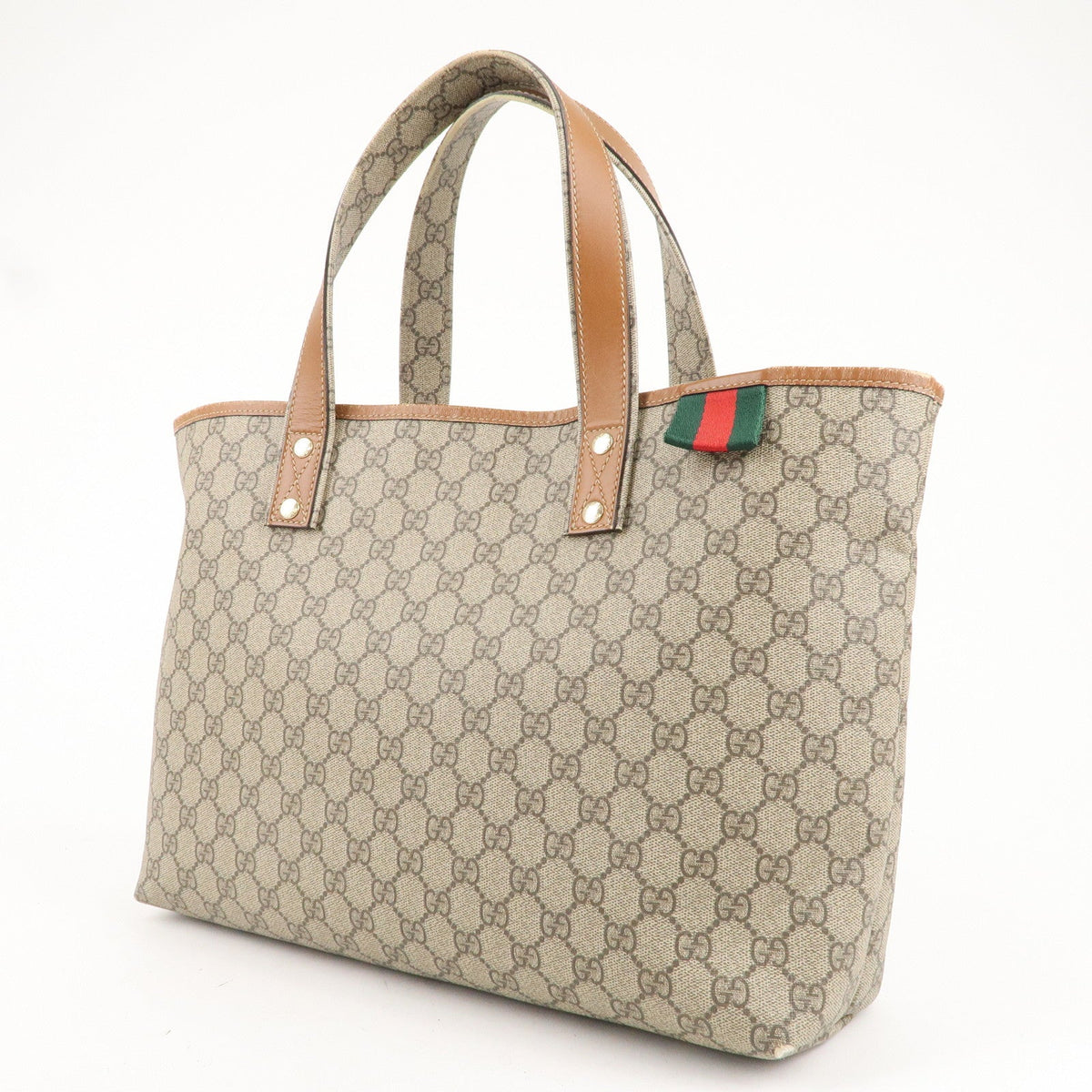 GUCCI GG Supreme Leather Tote Bag Hand Bag Beige Brown 211134