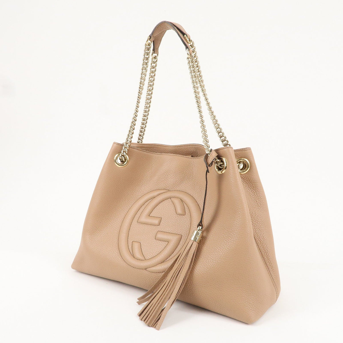 GUCCI SOHO Interlocking G Leather Chain Shoulder Bag Beige 536196