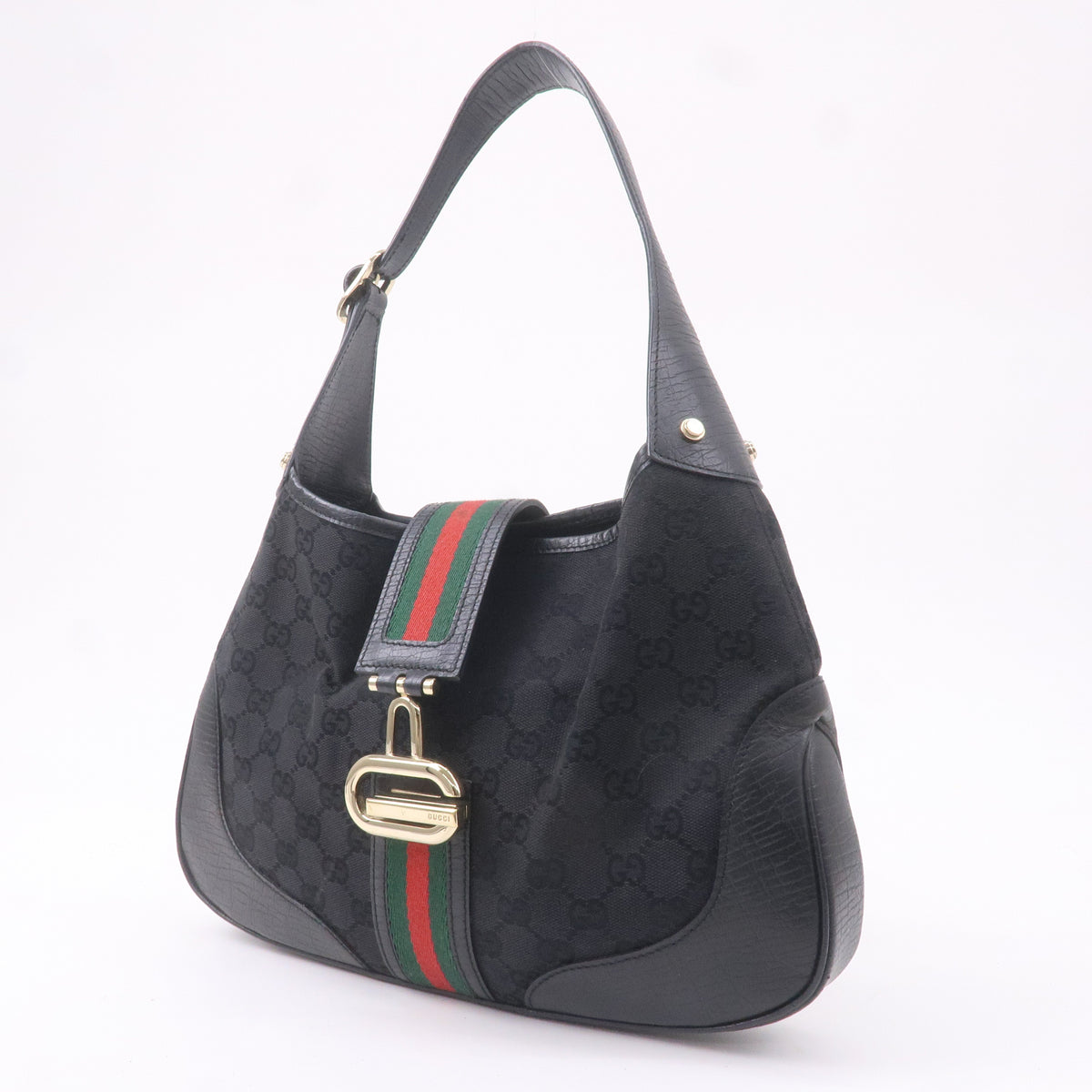 GUCCI Sherry GG Canvas Leather Shoulder Bag Black 130779