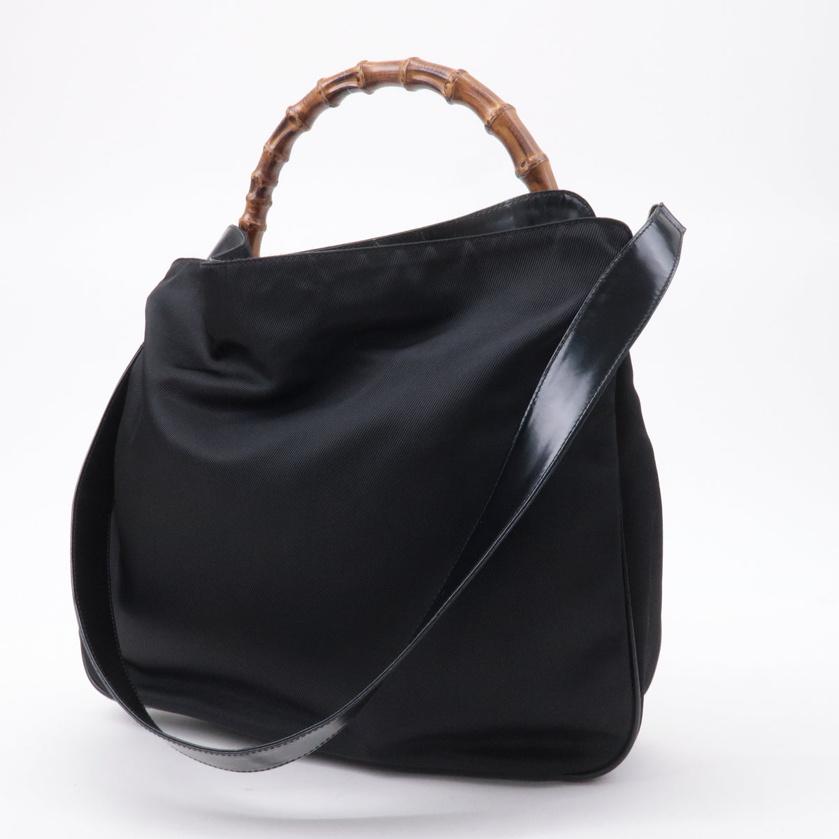 GUCCI Bamboo Nylon Patent Leather 2Way Shoulder Bag Black 001.1998