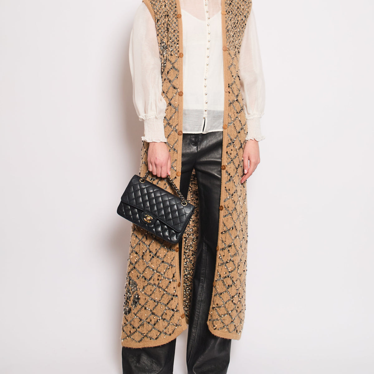 Chanel 01/A Brown Quilted Maxi Sleeveless Gilet with Coco Logo Detail Size FR 40 (UK 12)