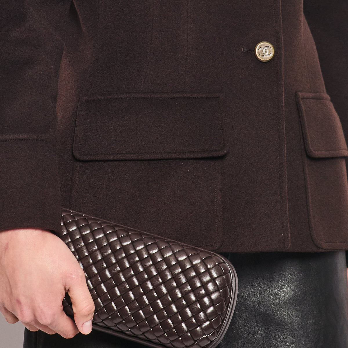 Chanel 98A Brown Cashmere Coat With Shoulder Pads and Pocket Details FR 42 (UK 14)