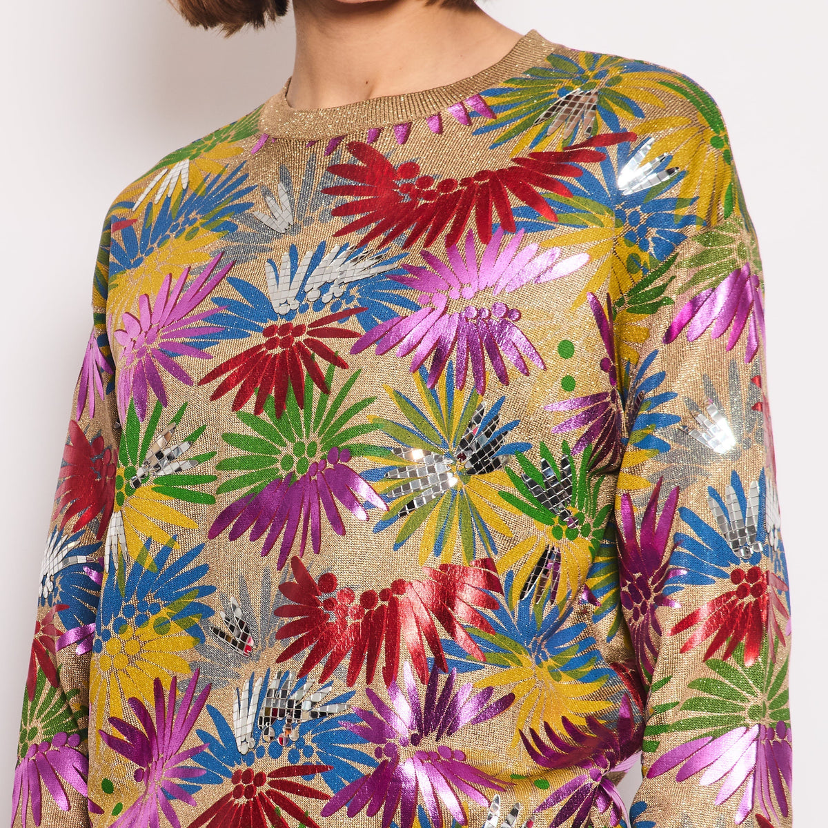 Chanel Coco Cuba Multicolour and Metallic Gold Jumper with Mosaic Details Size FR 36 (UK 8)