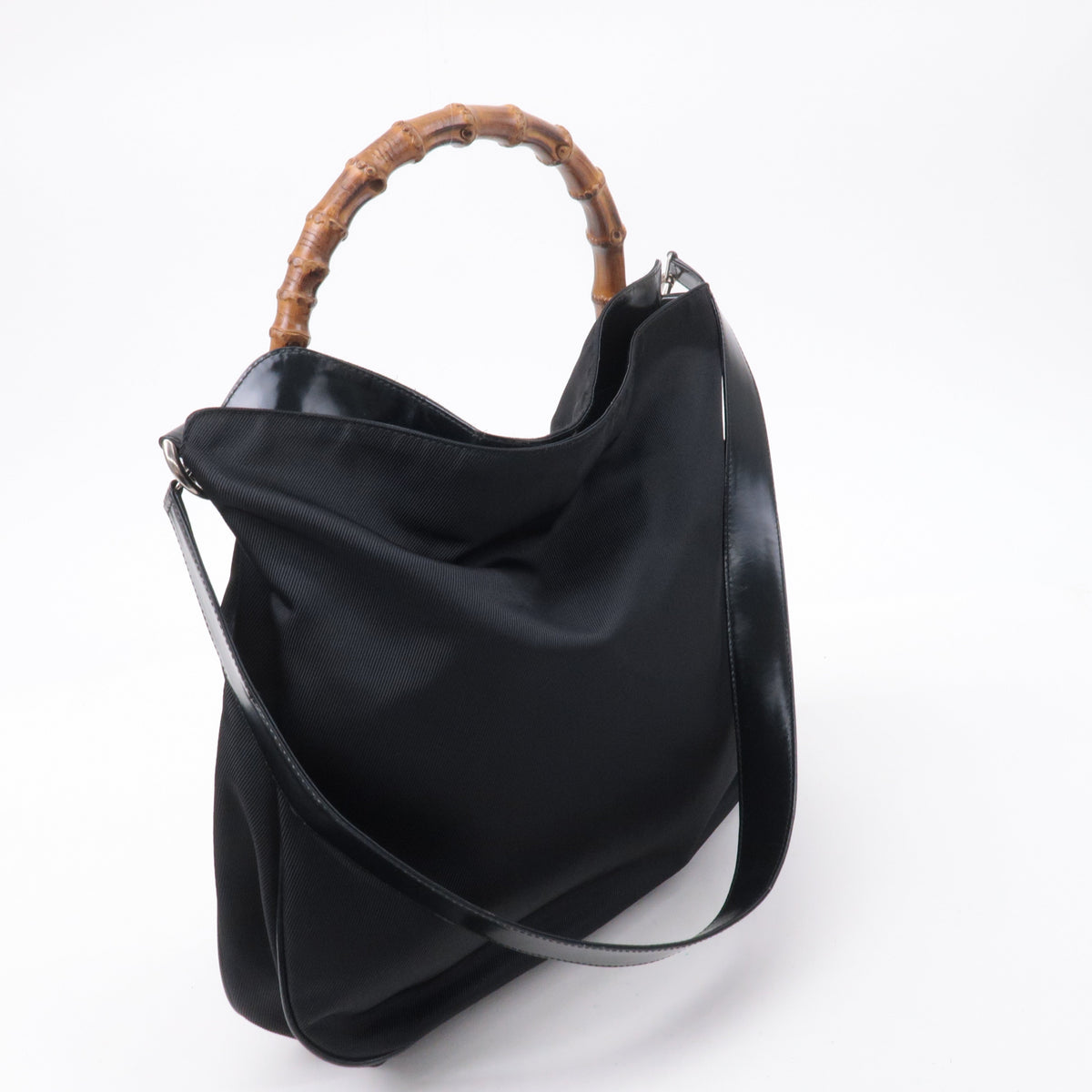GUCCI Bamboo Nylon Patent Leather 2Way Shoulder Bag Black 001.1998
