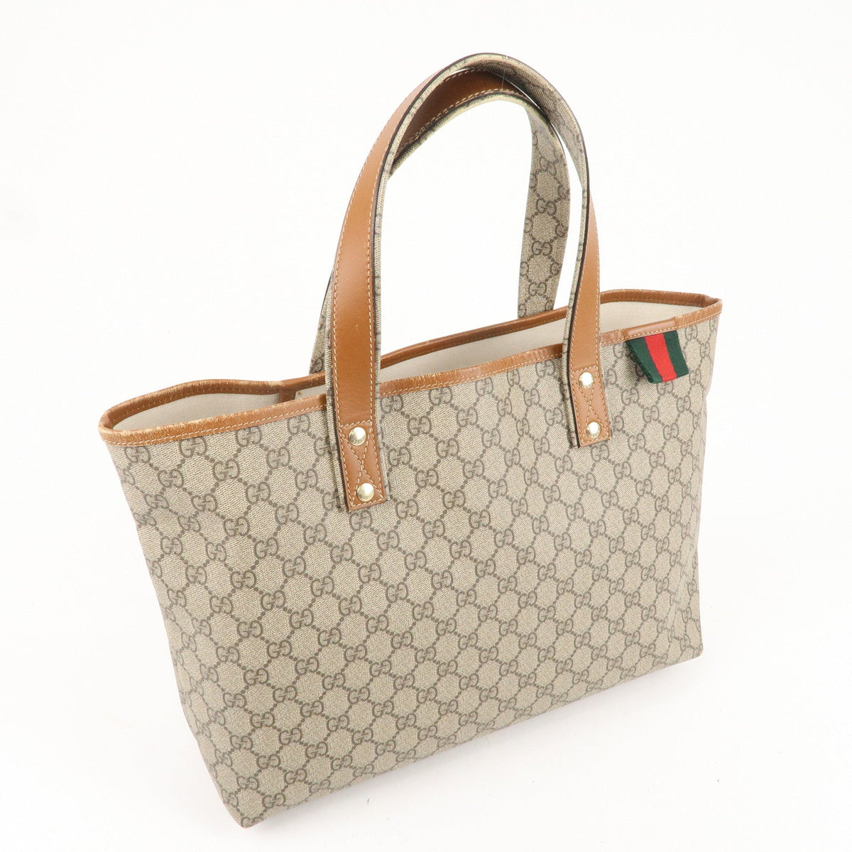 GUCCI GG Supreme Leather Tote Bag Hand Bag Beige Brown 211134