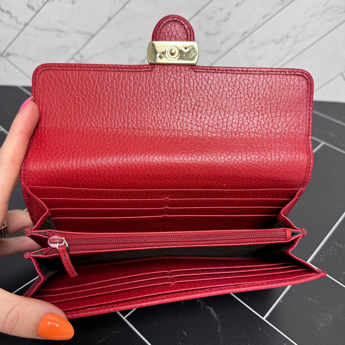 Gucci Red Leather Interlocking G Long Wallet
