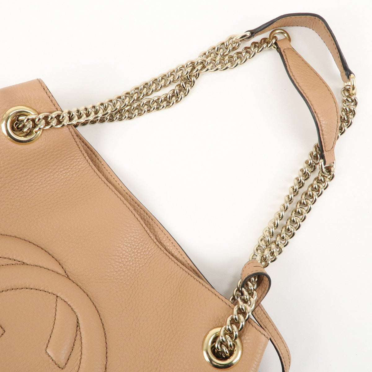 GUCCI SOHO Interlocking G Leather Chain Shoulder Bag Beige 536196