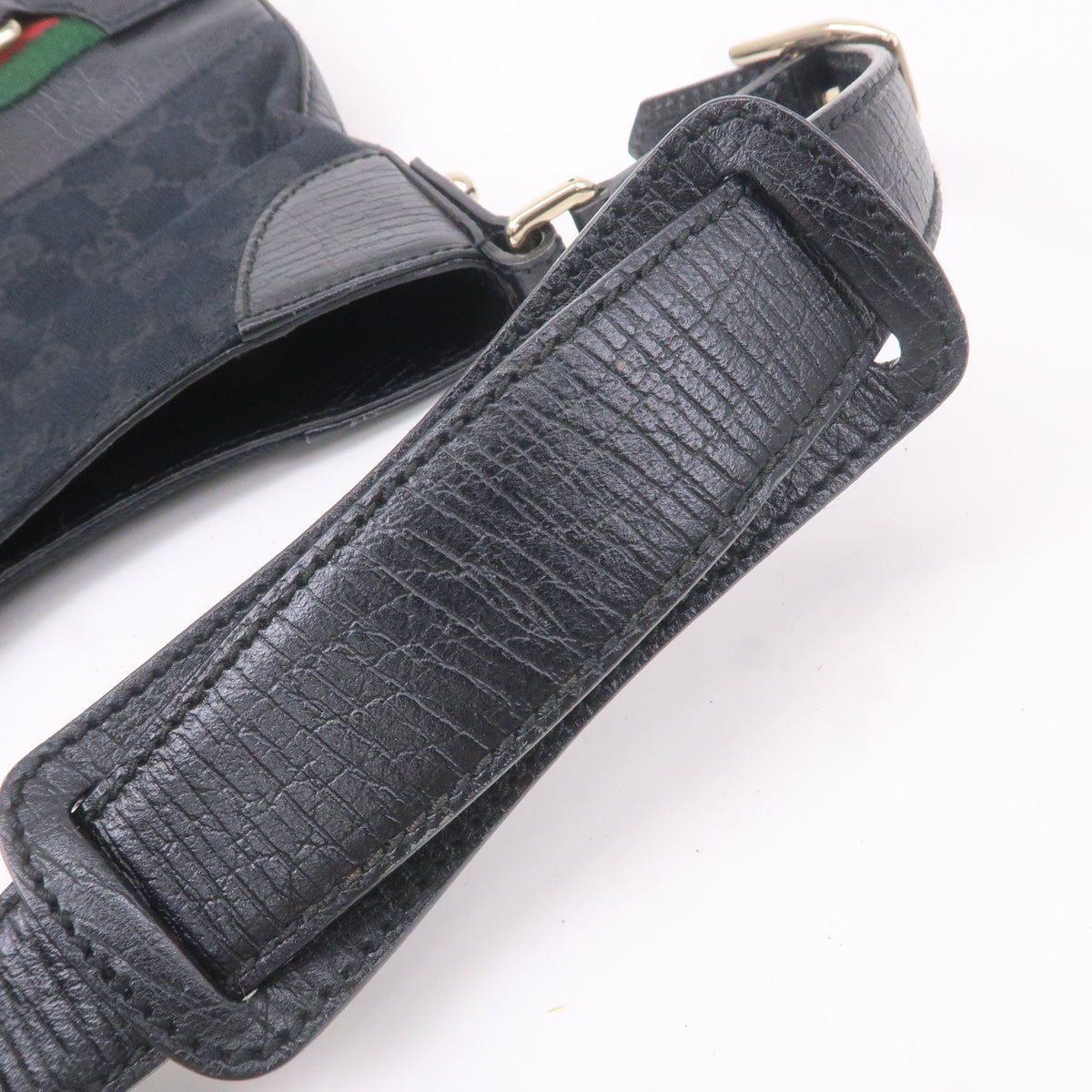 GUCCI Horsebit GG Canvas Leather Shoulder Bag Black 137388