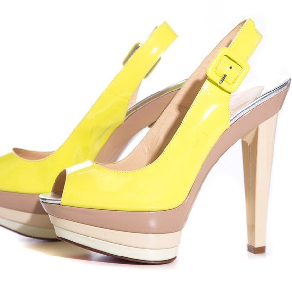 37 Christian Louboutin Neon Yellow Slingbacks