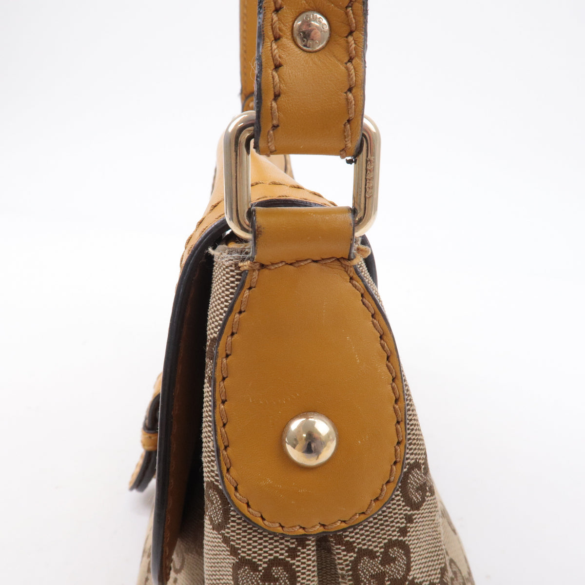 GUCCI GG Canvas Leather Shoulder Bag Beige Brown Yellow 308452