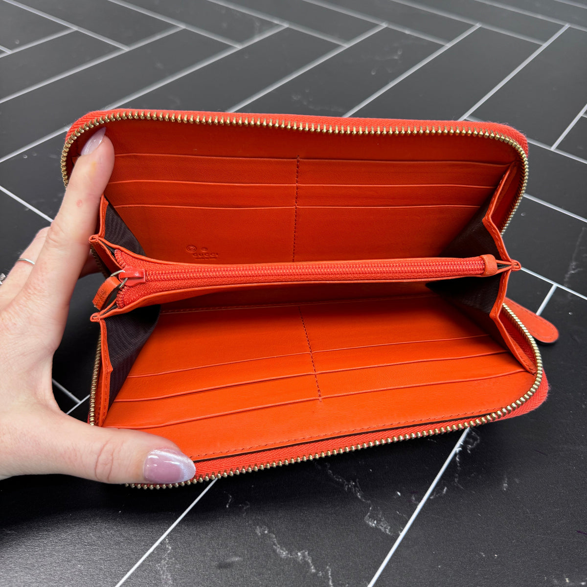 Gucci Orange Micro Guccisima Zippy Wallet
