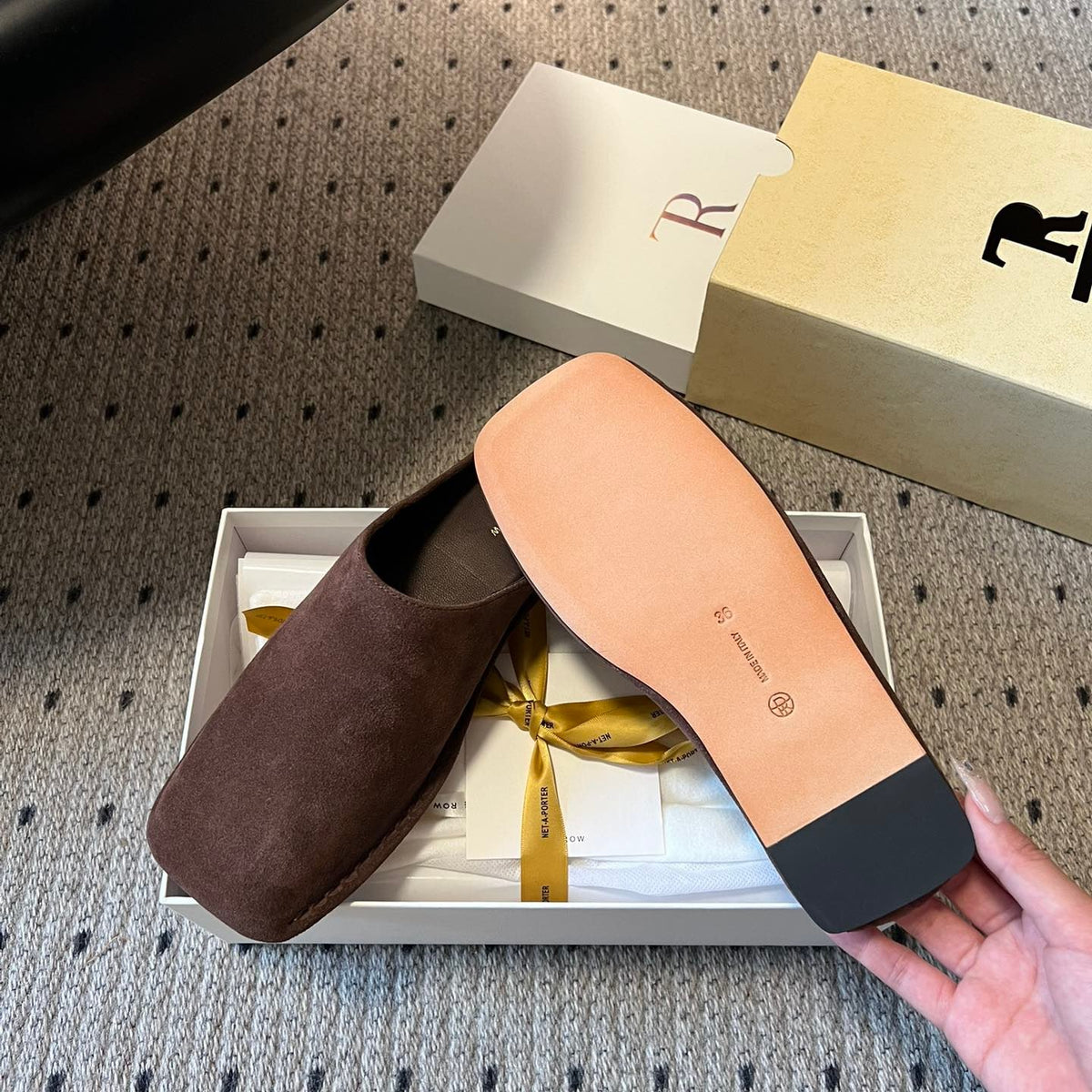 THE ROW SUEDE MULES