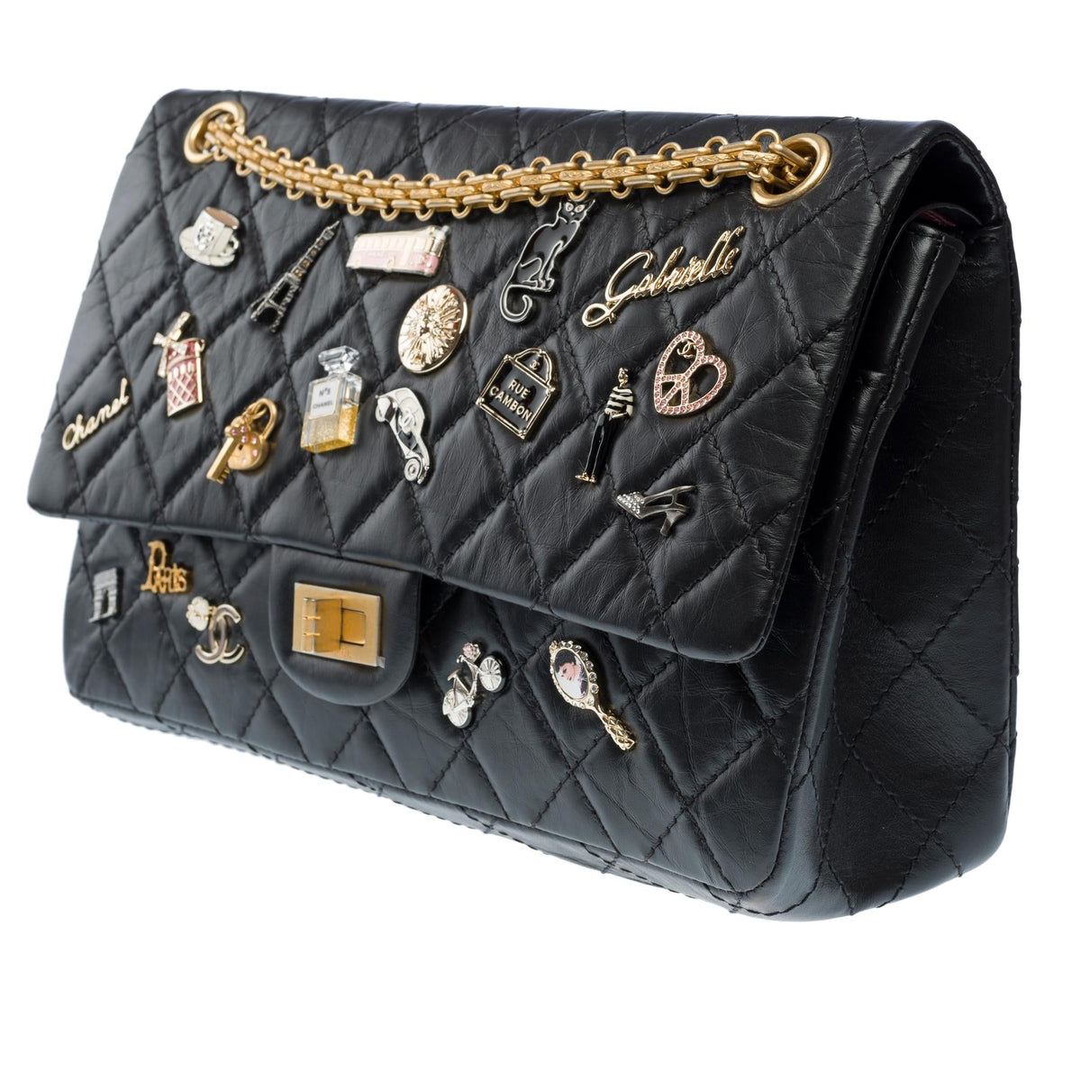 Top Quality Chanel Lucky Charms 2.55 double New shoulder bag in black quilted leather, AGHW