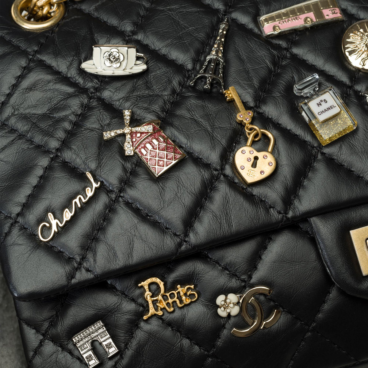 Top Quality Chanel Lucky Charms 2.55 double New shoulder bag in black quilted leather, AGHW