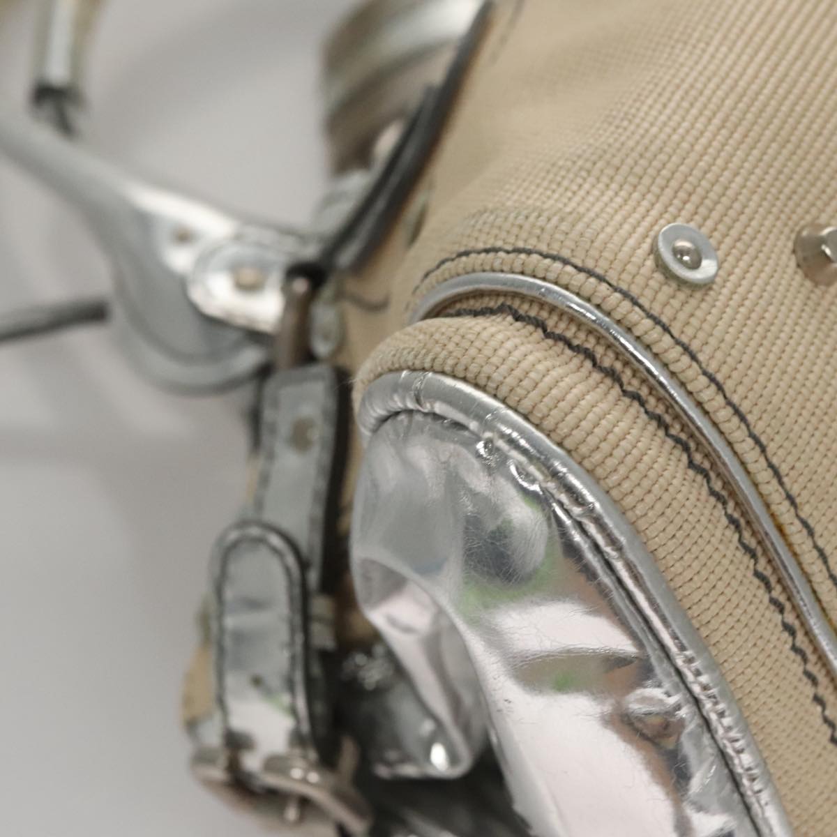 Chloe Paddington Hand Bag Canvas Leather Beige Silver 105762