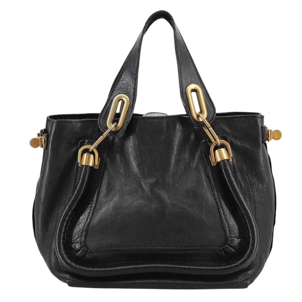Chloe Paraty Hand Bag Leather Black Gold 106891