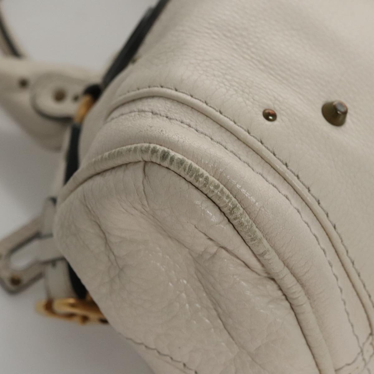 Chloe Paddington Hand Bag Leather White Gold Silver 107360