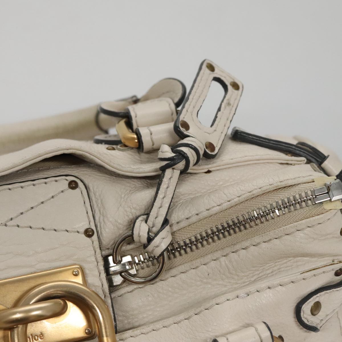 Chloe Paddington Hand Bag Leather White Gold Silver 107360